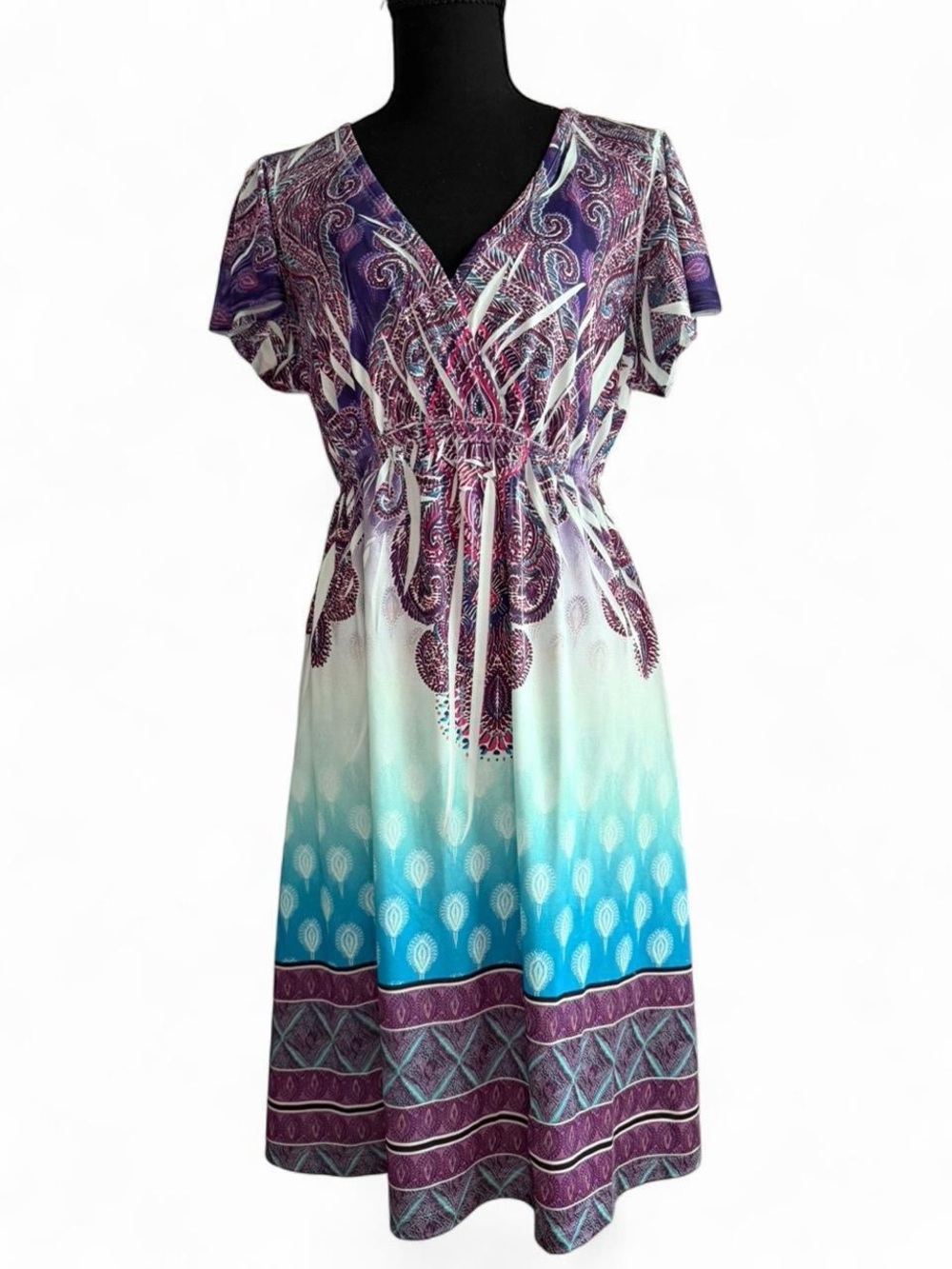 Source Unknown Purple & Teal Paisley Ombre Midi Dress
